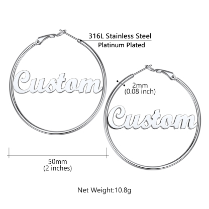 Boucles d'Oreilles Créoles Personnalisées en Acier inoxydable avec Nom Taille 50mm