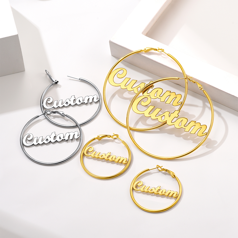 Boucles d'Oreilles en Acier inoxydable avec Nom