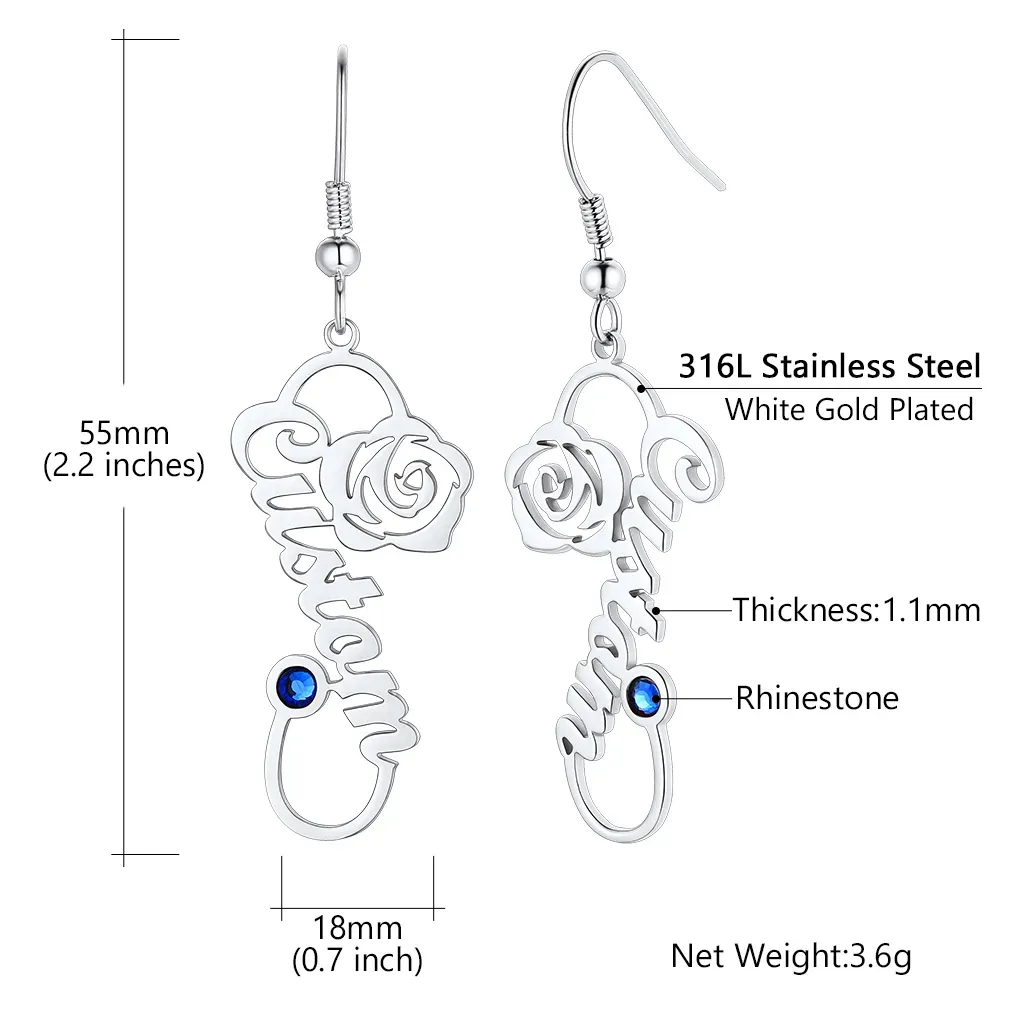 Boucles d'Oreilles Personnalisées avec Prénom et Pierre de Naissance Taille