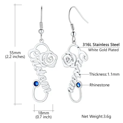 Boucles d'Oreilles Personnalisées avec Prénom et Pierre de Naissance Taille