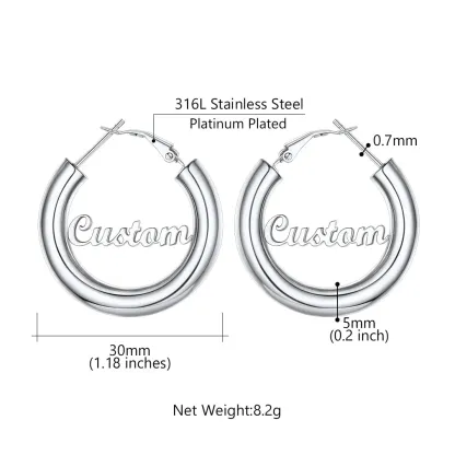 Boucles d'Oreilles Créoles Personnalisées avec Nom pour Femmes 30mm