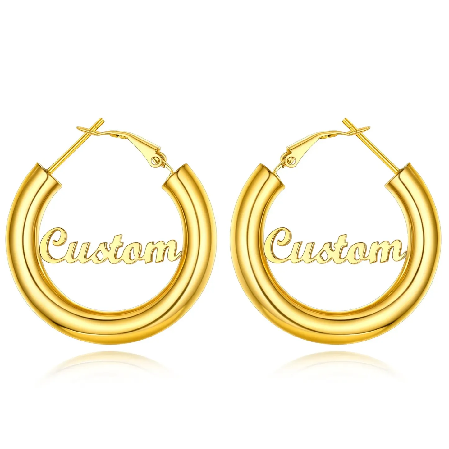 Boucles d'Oreilles Créoles Personnalisées avec Nom pour Femmes Or 30mm