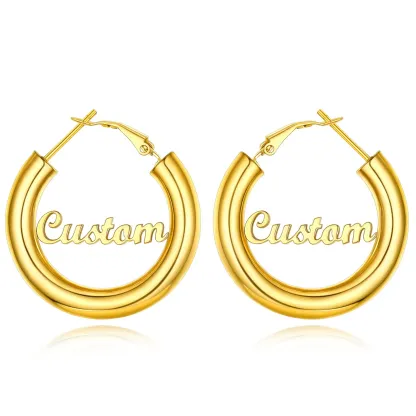 Boucles d'Oreilles Créoles Personnalisées avec Nom pour Femmes Or 30mm