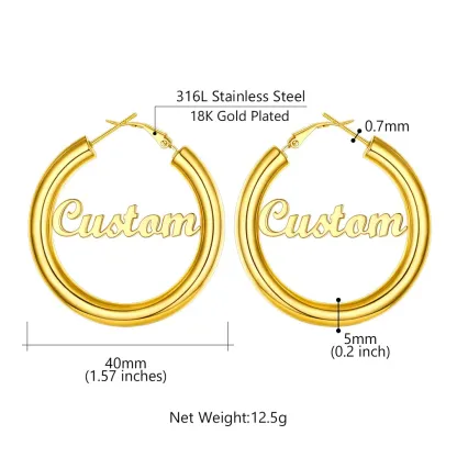 Boucles d'Oreilles Créoles Personnalisées avec Nom pour Femmes 40 mm