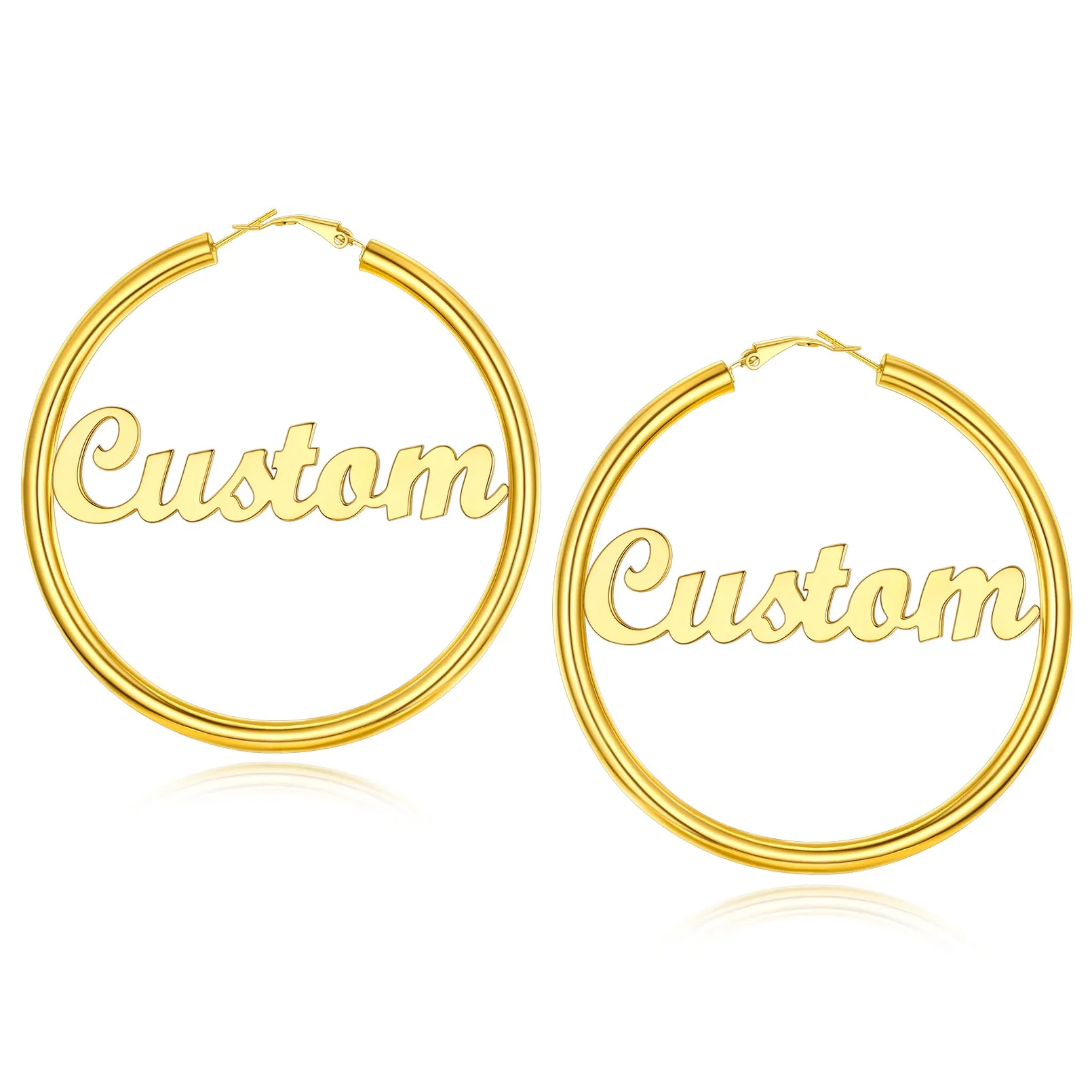 Boucles d'Oreilles Créoles Personnalisées avec Nom pour Femmes Or 80mm