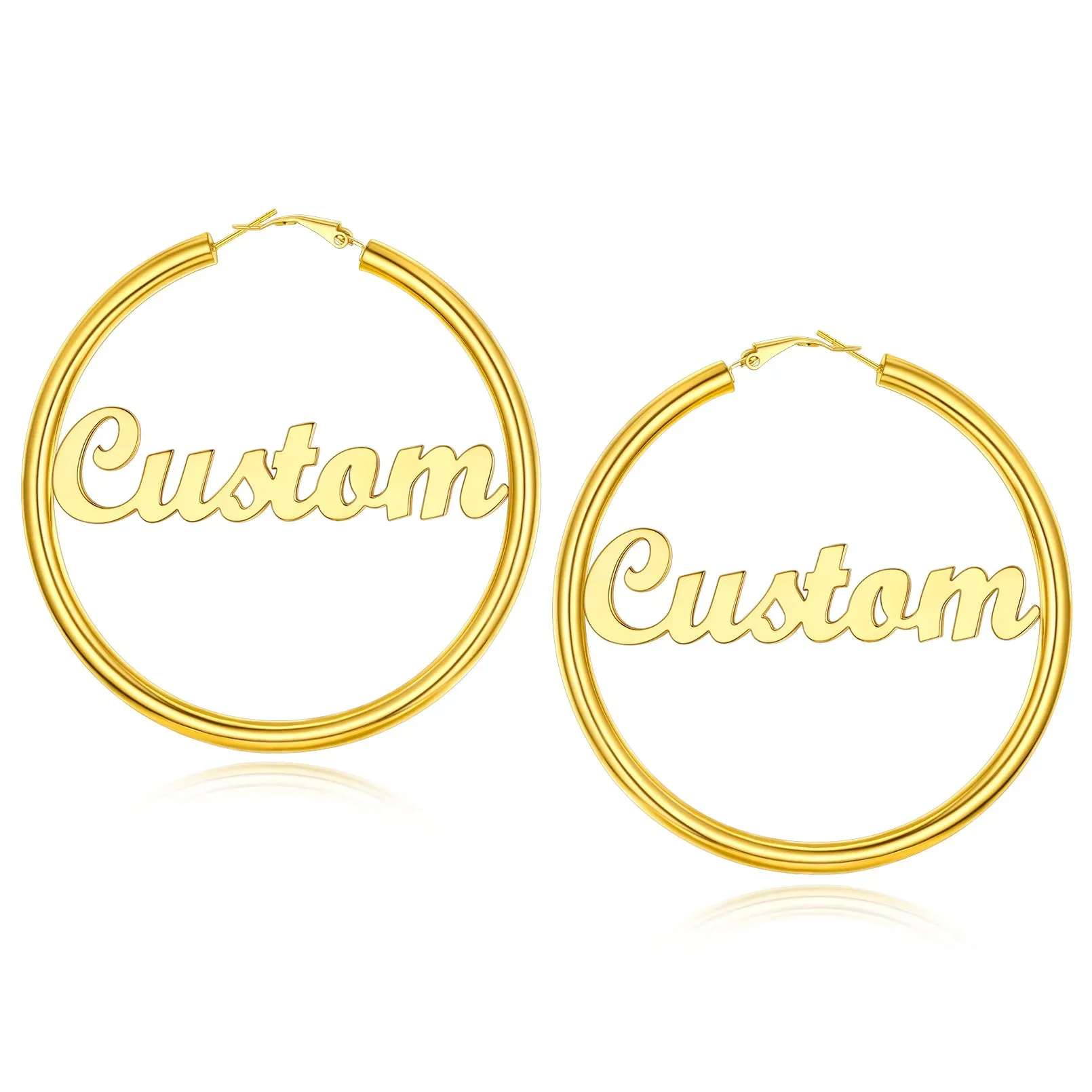 Boucles d'Oreilles Créoles Personnalisées avec Nom pour Femmes Or 80mm