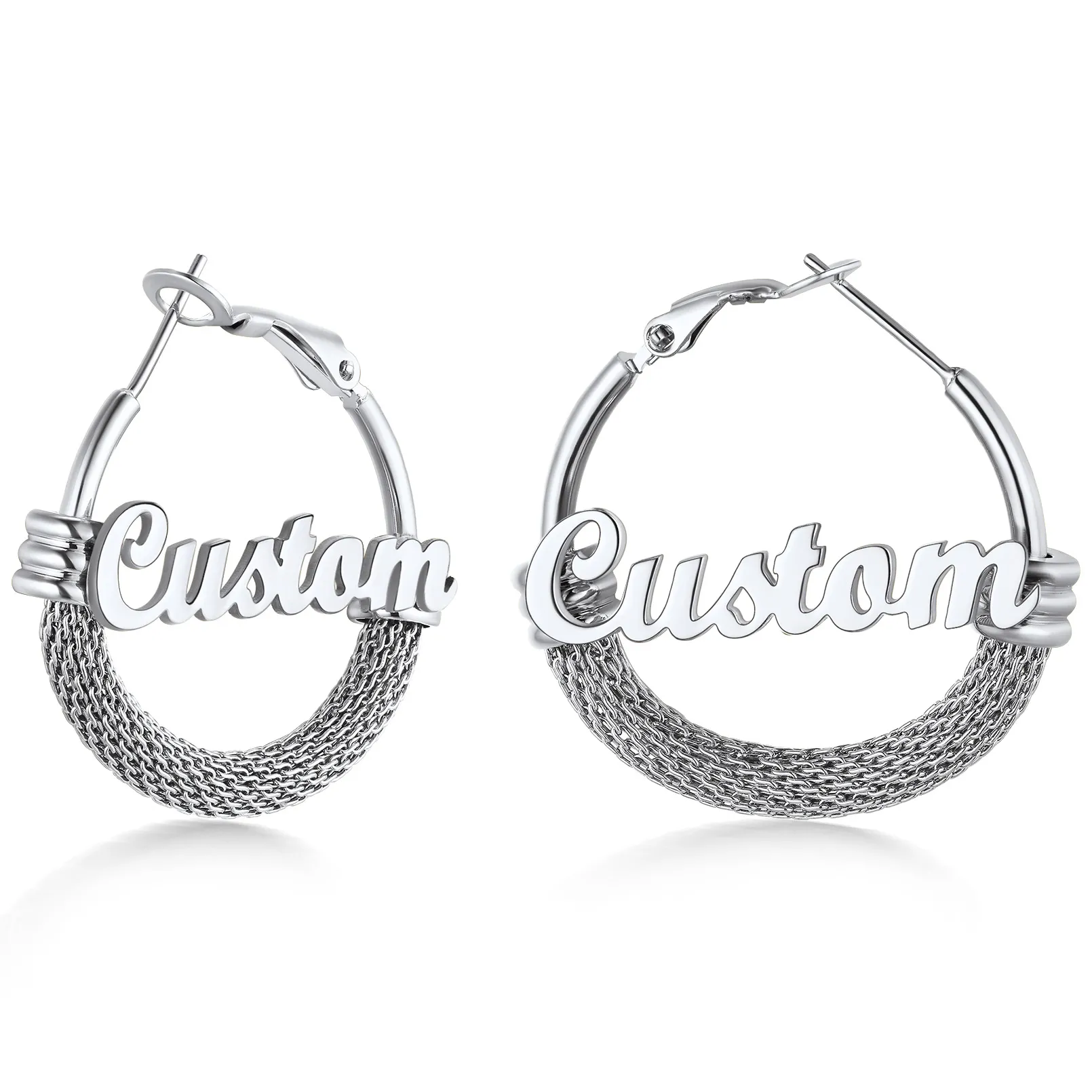 Créoles Tendance Personnalisées avec Nom pour Femmes 30/40/60/80mm Argenté