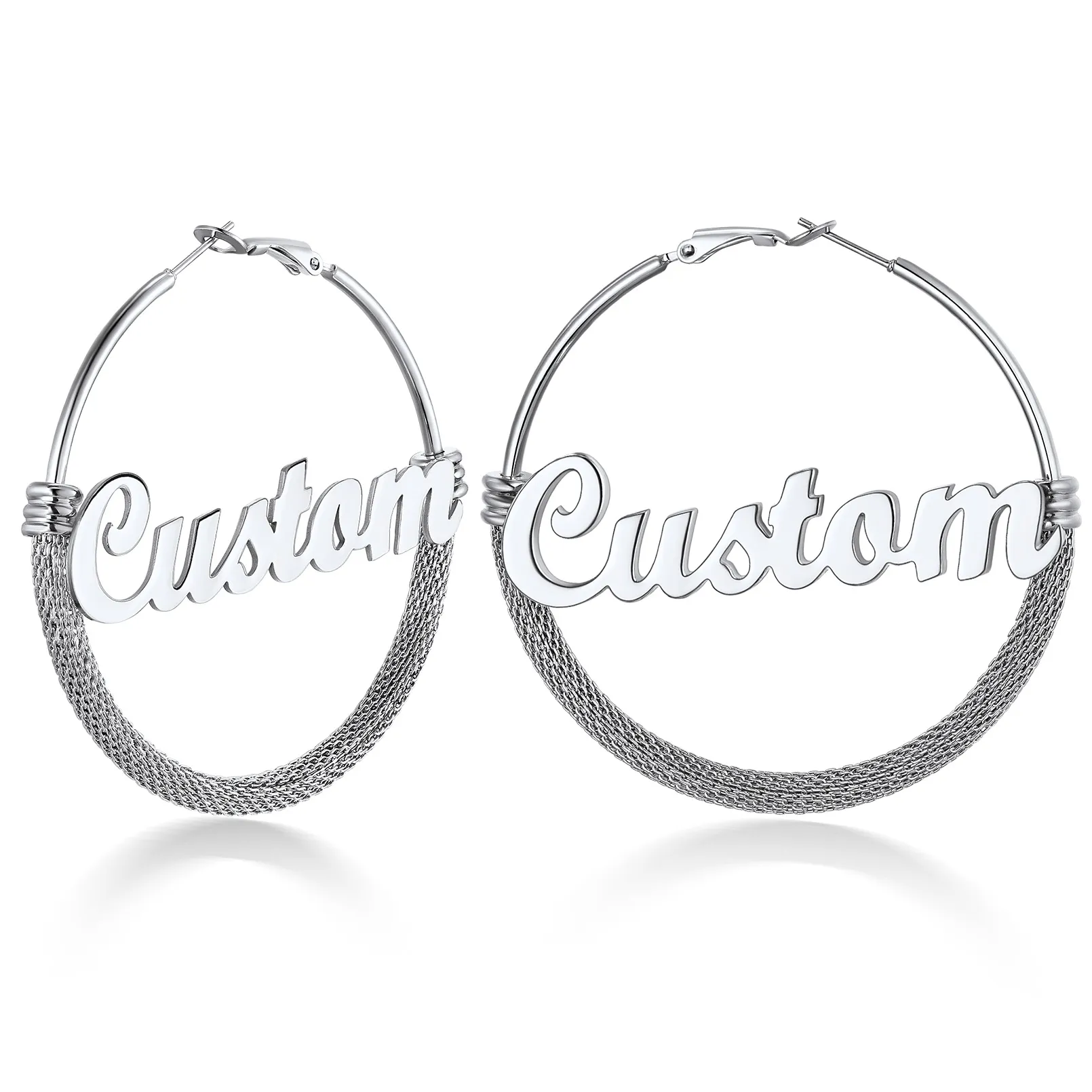 Créoles Tendance Personnalisées avec Nom pour Femmes 60mm Argenté