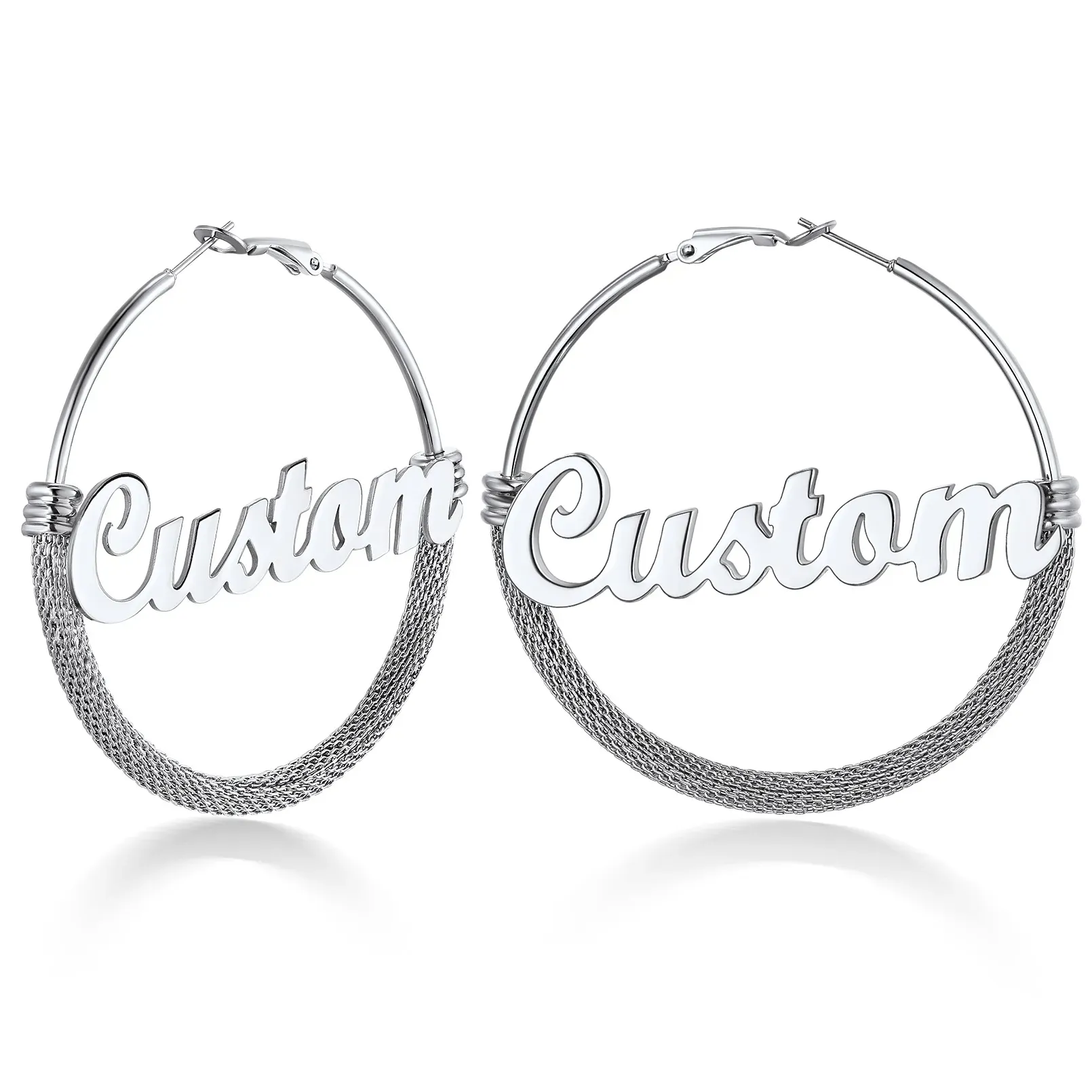 Créoles Tendance Personnalisées avec Nom pour Femmes 60mm Argenté