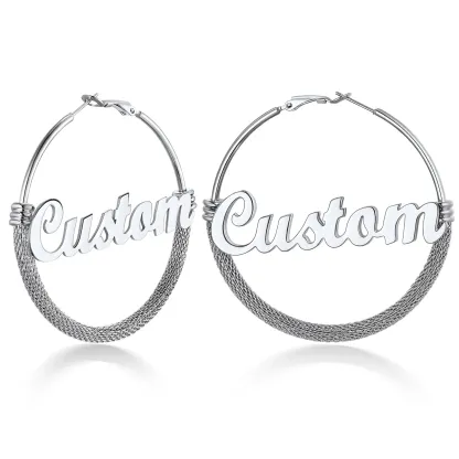 Créoles Tendance Personnalisées avec Nom pour Femmes 60mm Argenté