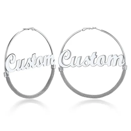 Créoles Tendance Personnalisées avec Nom pour Femmes 80mm Argenté