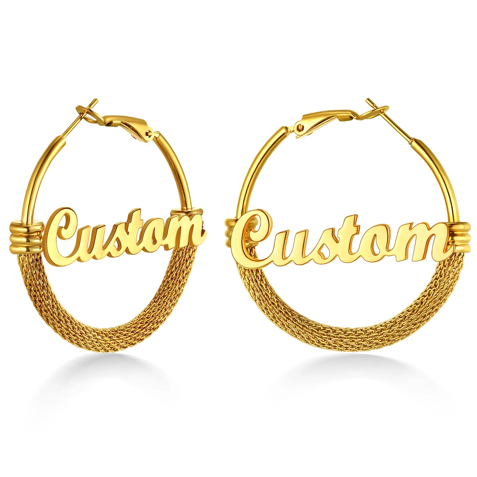 Créoles Tendance Personnalisées avec Nom pour Femmes 40mm Or