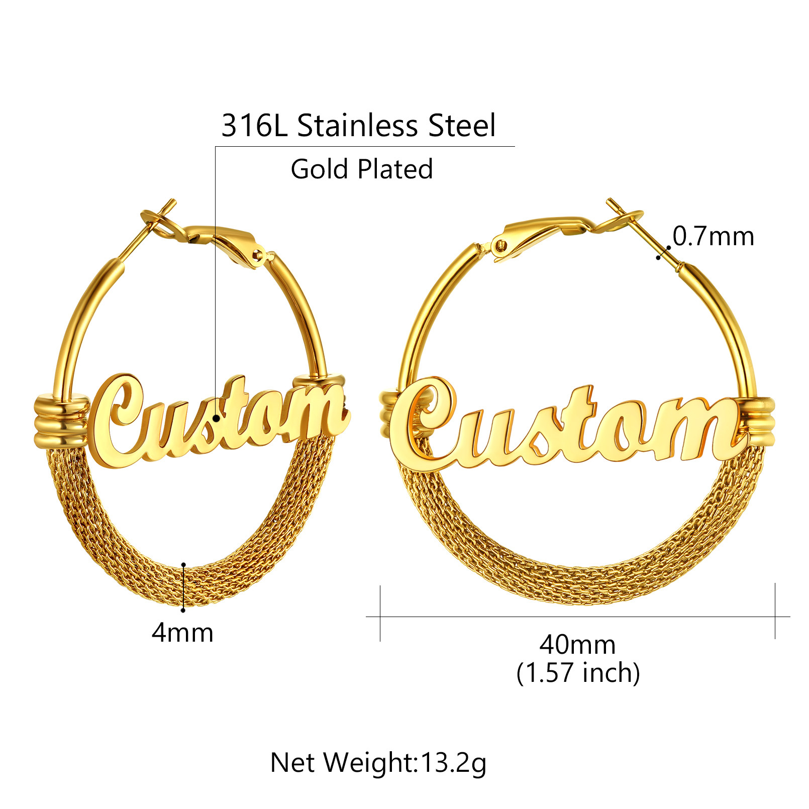 Créoles Tendance Personnalisées avec Nom pour Femmes Taille 40mm