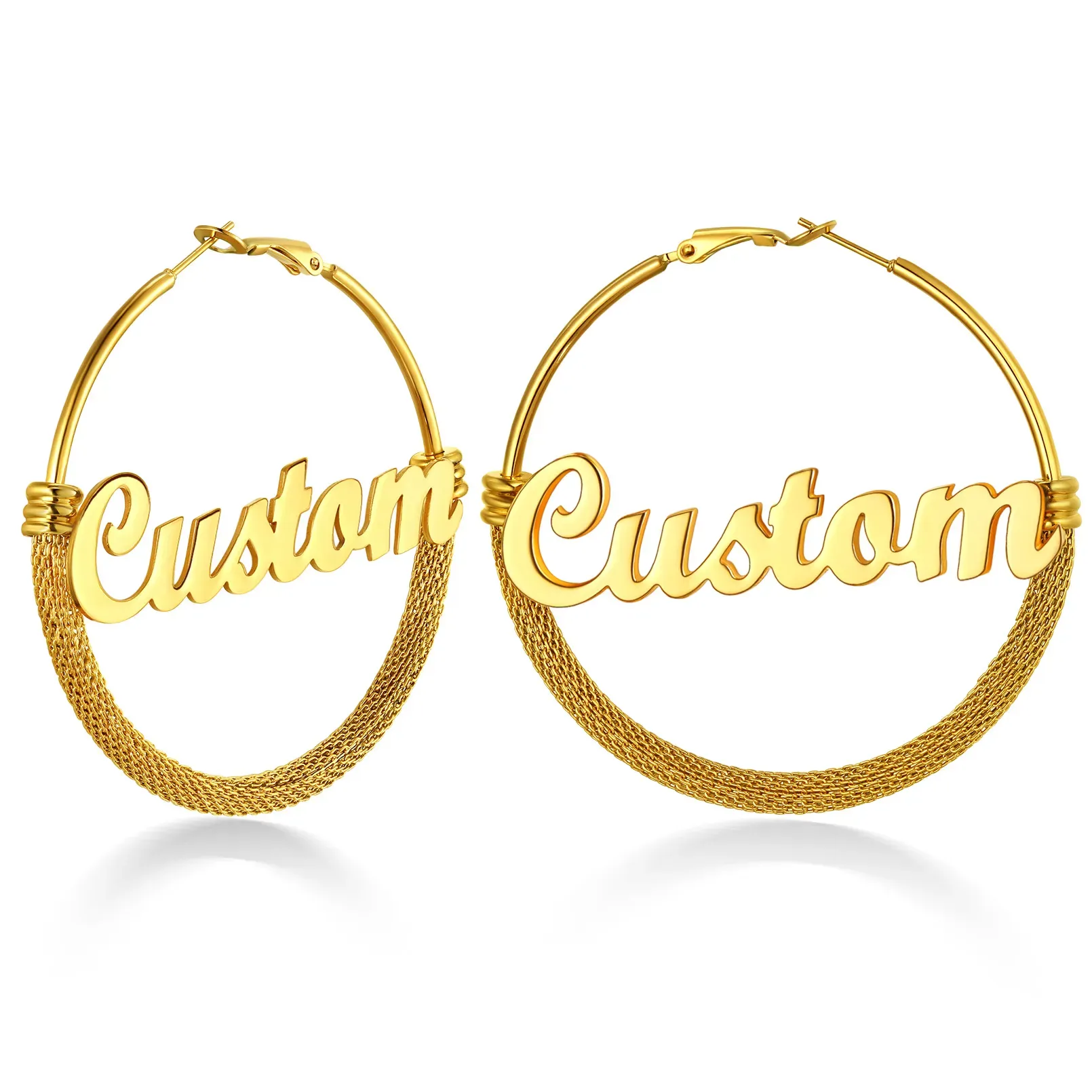 Créoles Tendance Personnalisées avec Nom pour Femmes 60mm Or