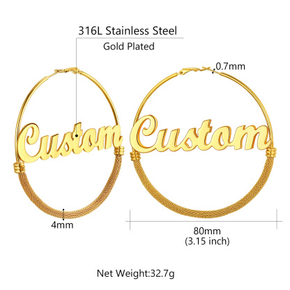 Créoles Tendance Personnalisées avec Nom pour Femmes Taille 80mm