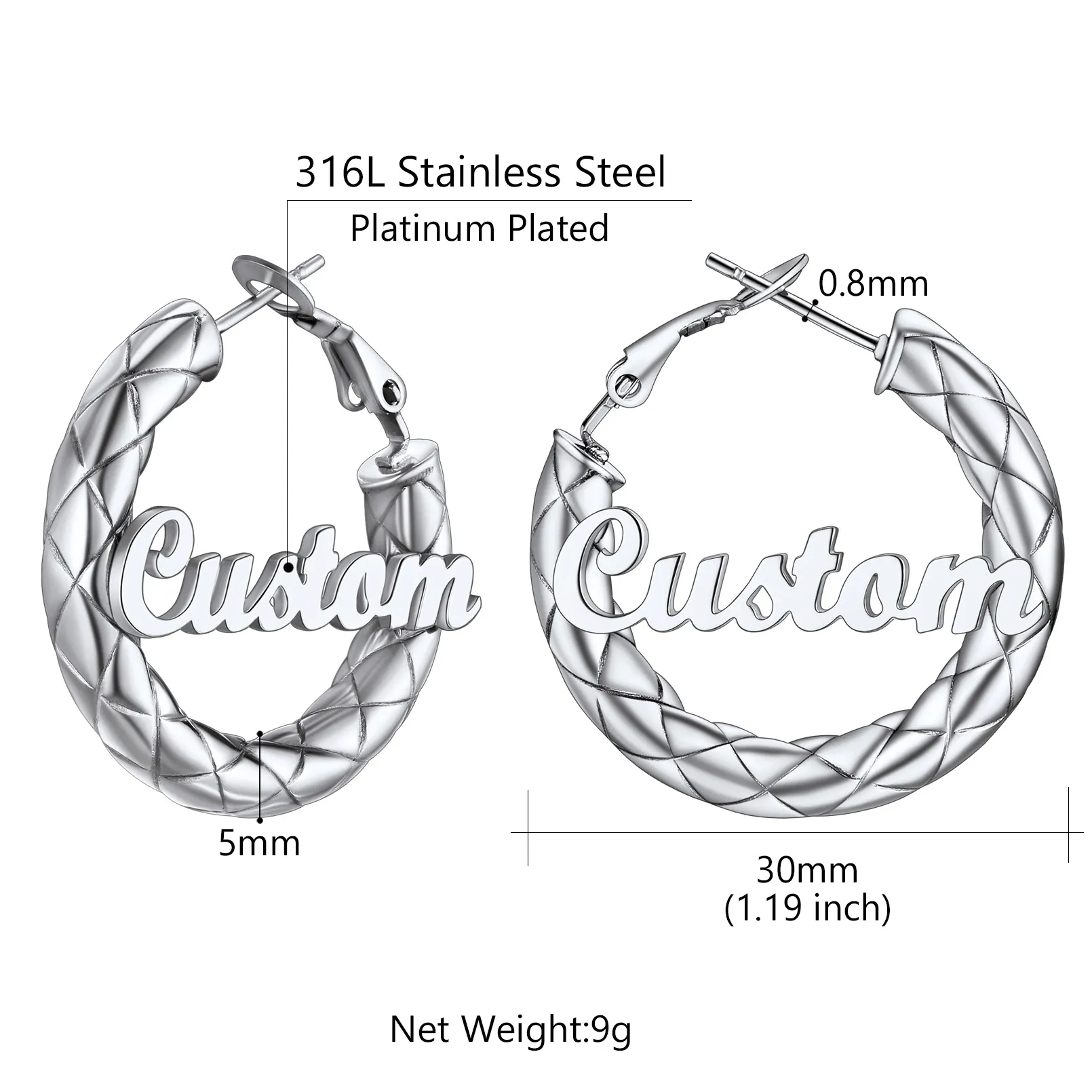 Créoles Personnalisées avec Nom à l’Intérieur Cadeau pour Femmes Taille 30mm