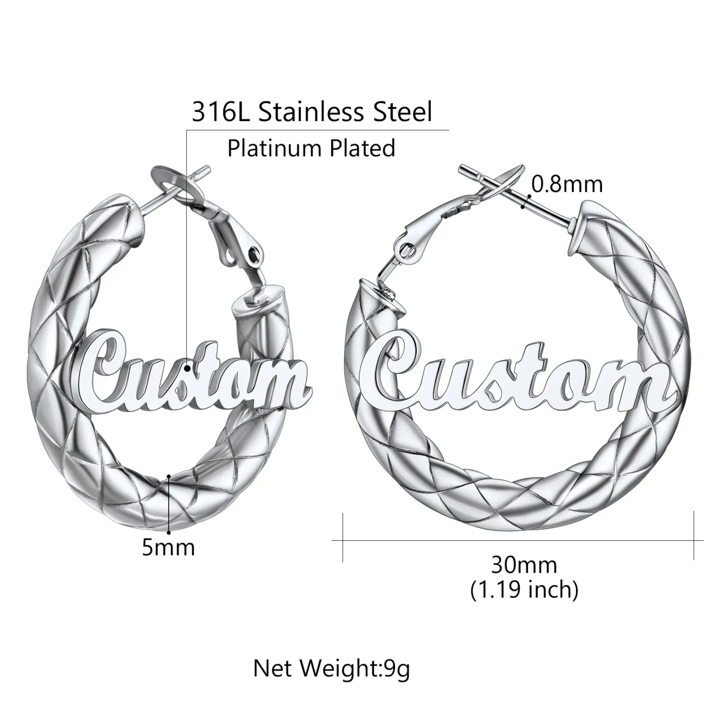 Créoles Personnalisées avec Nom à l’Intérieur Cadeau pour Femmes Taille 30mm