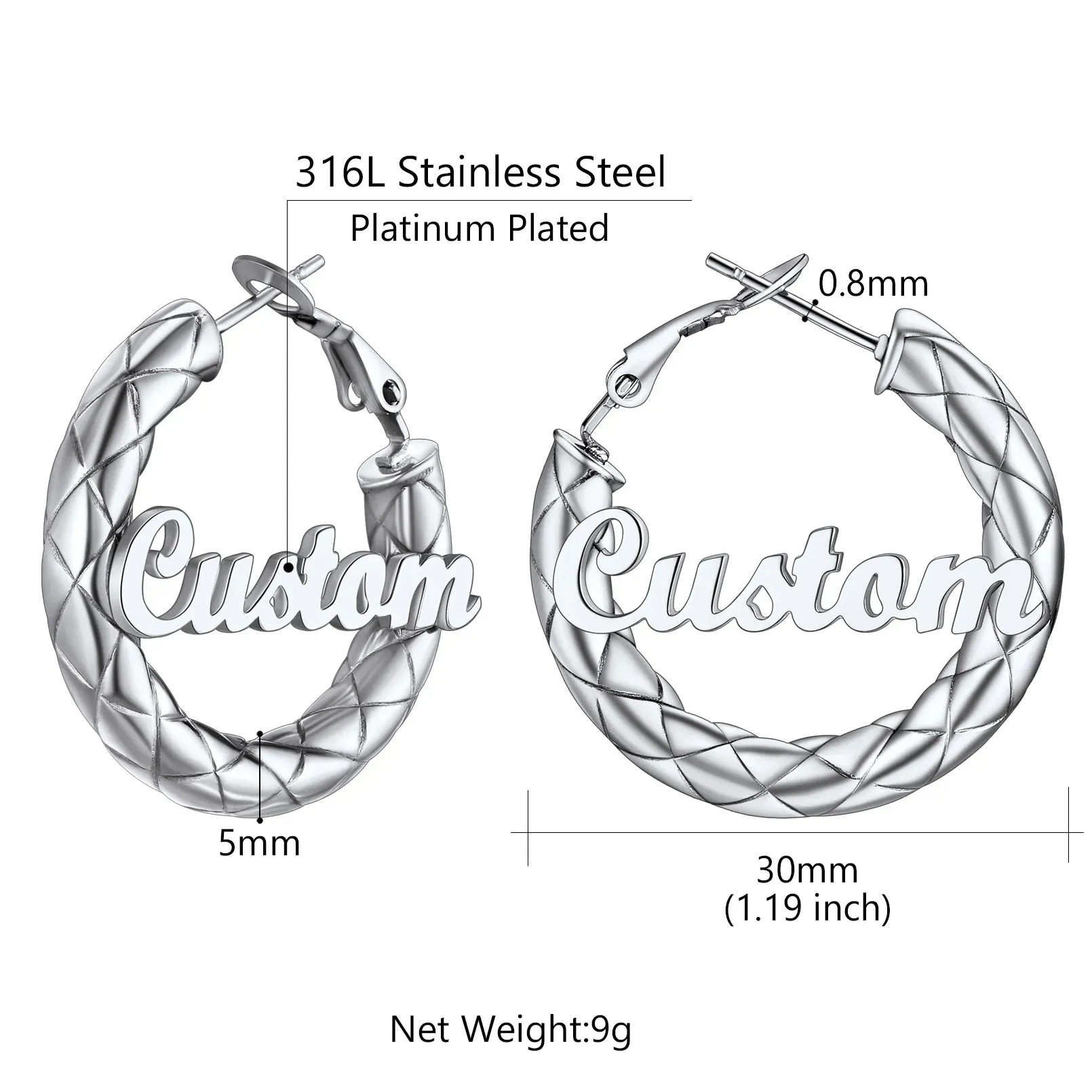 Créoles Personnalisées avec Nom à l’Intérieur Cadeau pour Femmes Taille 30mm