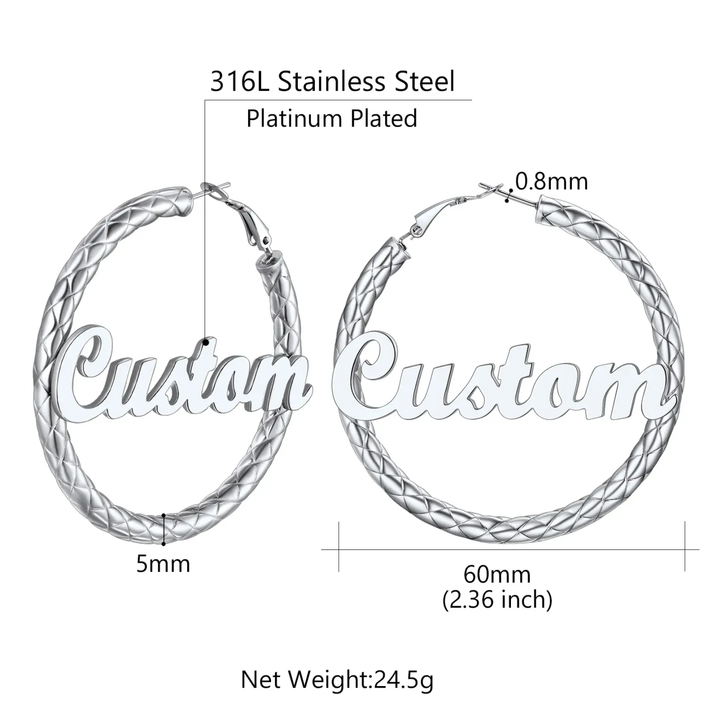 Créoles Personnalisées avec Nom à l’Intérieur Cadeau pour Femmes Taille 60mm