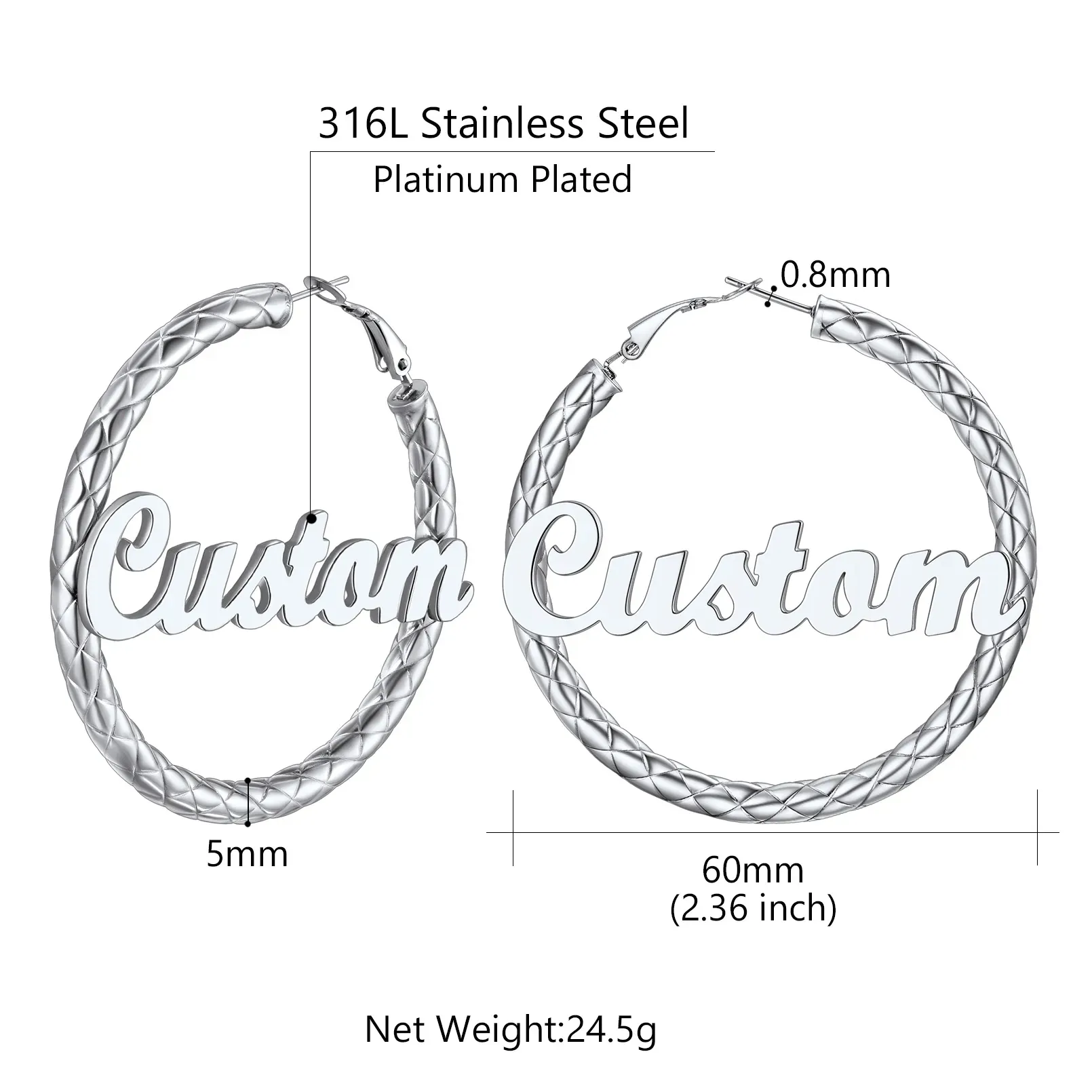 Créoles Personnalisées avec Nom à l’Intérieur Cadeau pour Femmes Taille 60mm