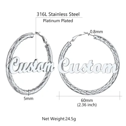 Créoles Personnalisées avec Nom à l’Intérieur Cadeau pour Femmes Taille 60mm