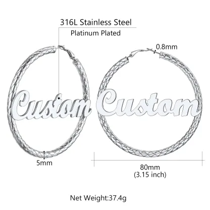 Créoles Personnalisées avec Nom à l’Intérieur Cadeau pour Femmes Taille 80mm