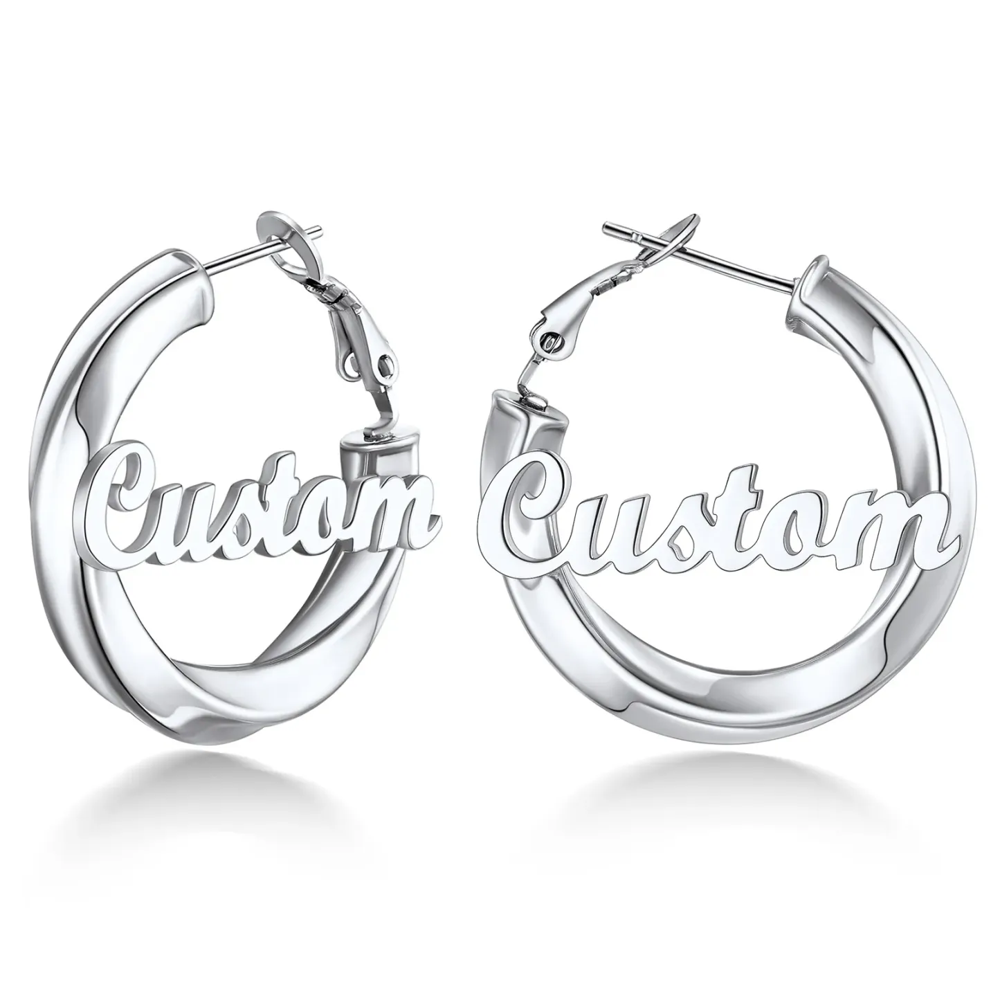 Boucles d’Oreilles Créoles Personnalisées avec Nom pour Femme Argenté Taille 30mm