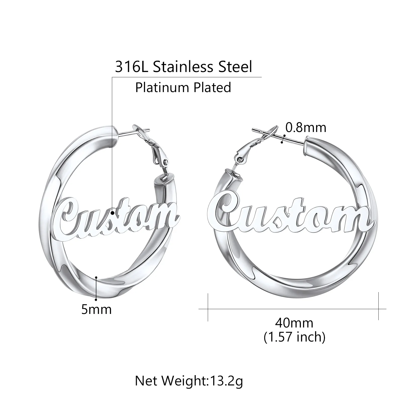 Boucles d’Oreilles Créoles Personnalisées avec Nom pour Femme  Taille 40mm