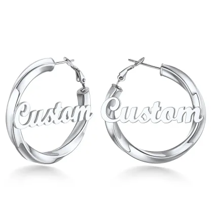 Boucles d’Oreilles Créoles Personnalisées avec Nom pour Femme Argenté Taille 40mm