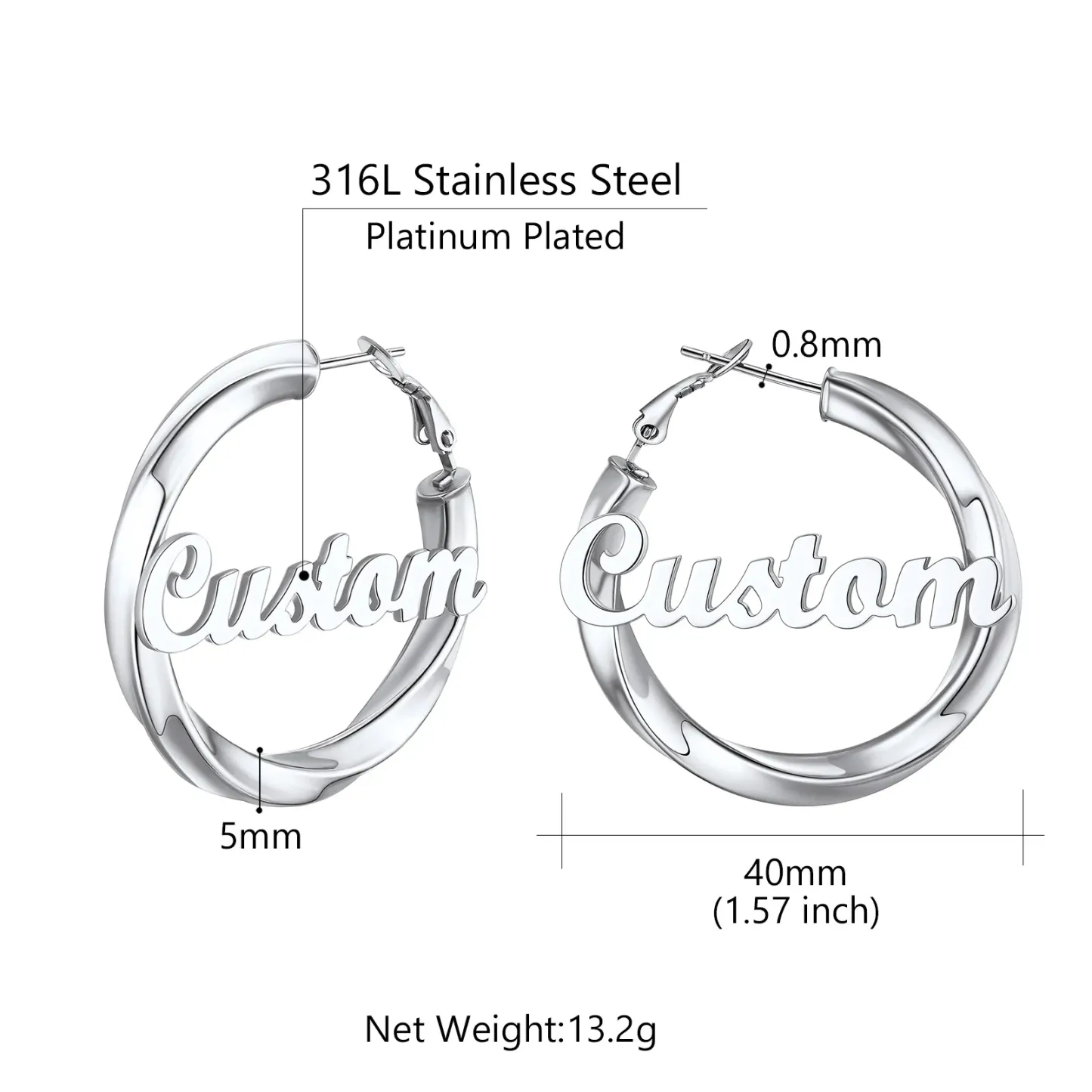 Boucles d’Oreilles Créoles Personnalisées avec Nom pour Femme  Taille 40mm