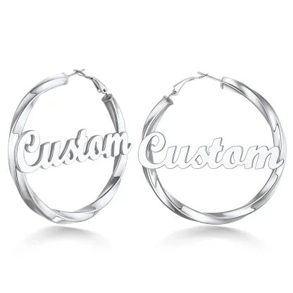 Boucles d’Oreilles Créoles Personnalisées avec Nom pour Femme Argenté Taille 60mm
