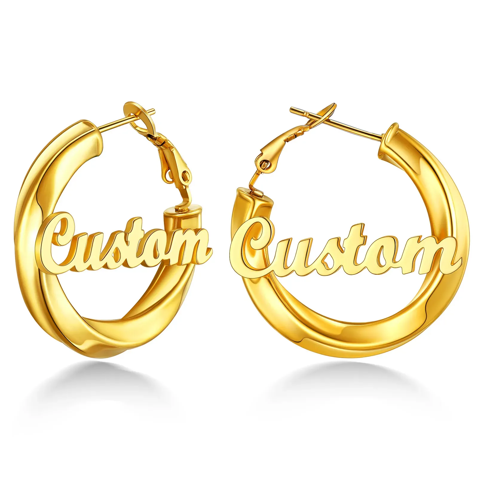 Boucles d’Oreilles Créoles Personnalisées avec Nom pour Femme Or Taille 30mm