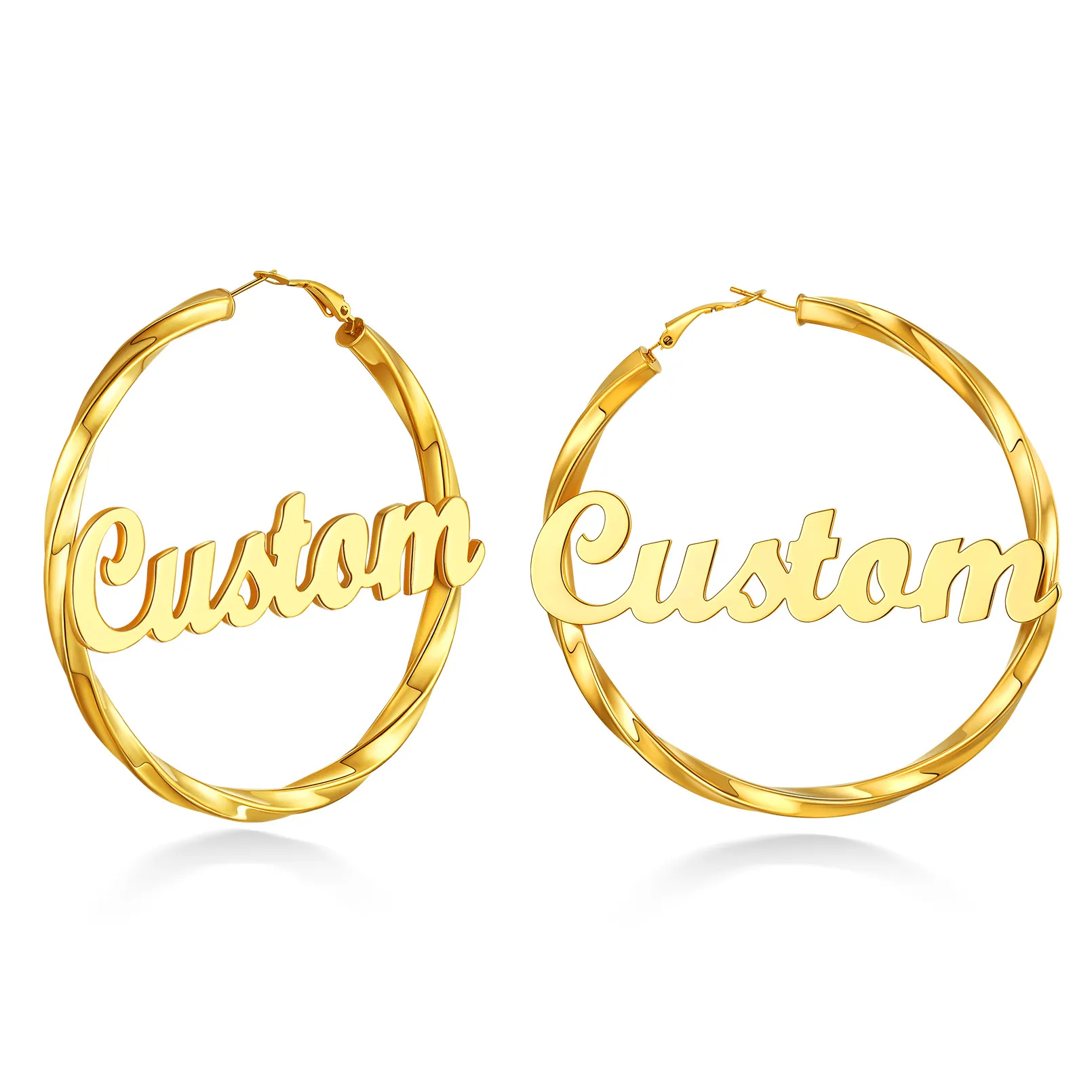 Boucles d’Oreilles Créoles Personnalisées avec Nom pour Femme Or Taille 80mm