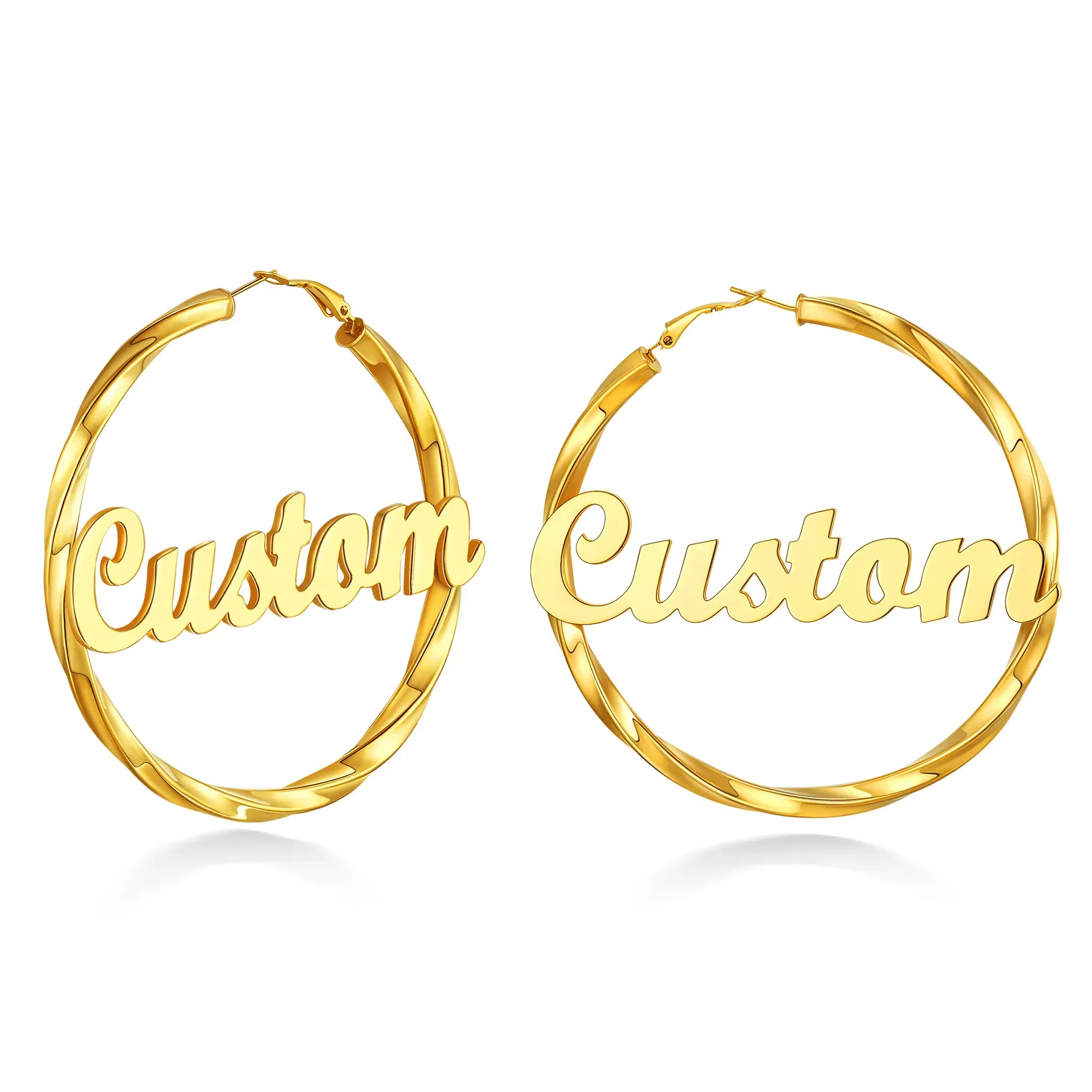 Boucles d’Oreilles Créoles Personnalisées avec Nom pour Femme Or Taille 80mm