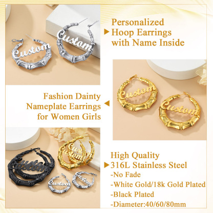 Créoles Bambou avec Nom Personnalisé detail