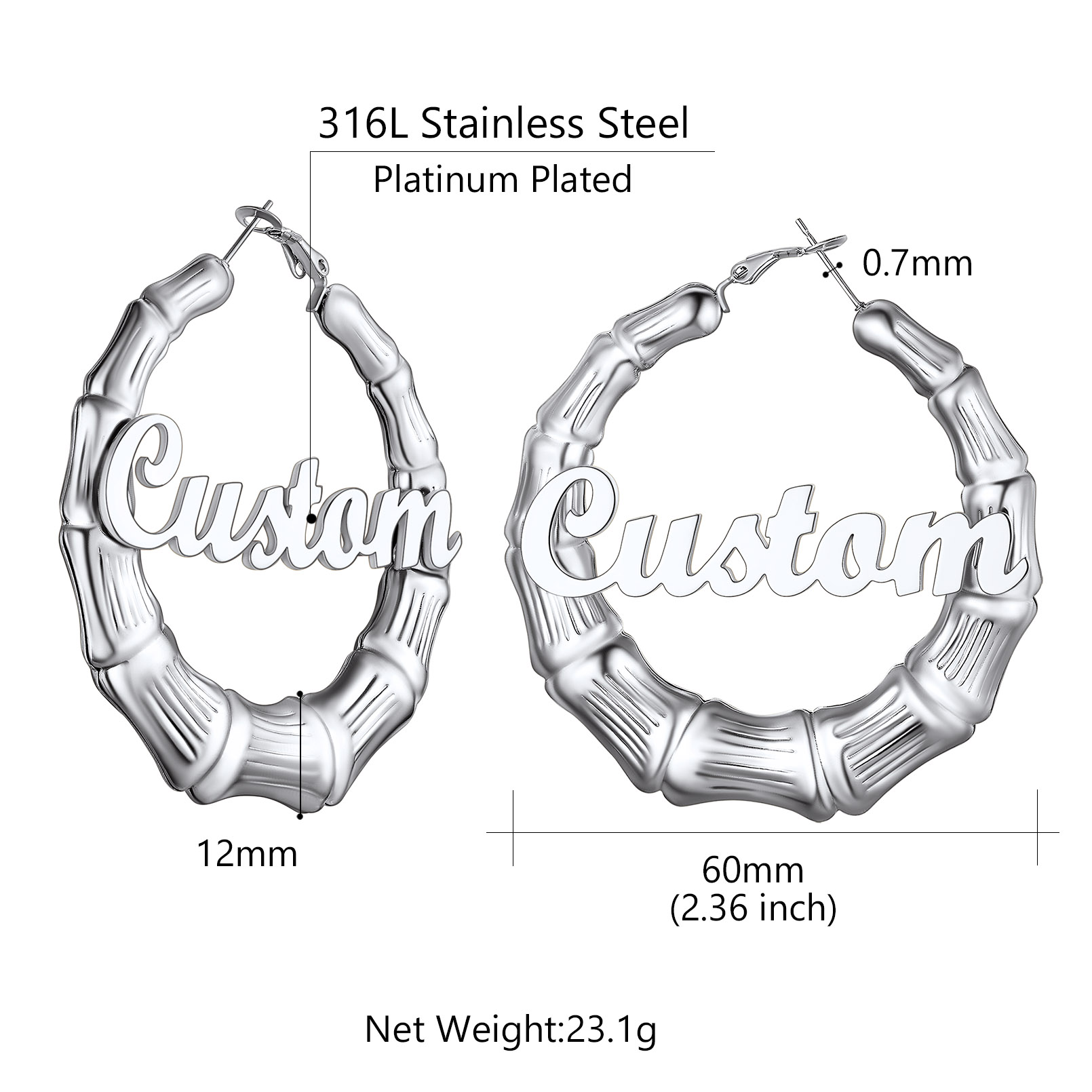 Créoles Bambou avec Nom Personnalisé
