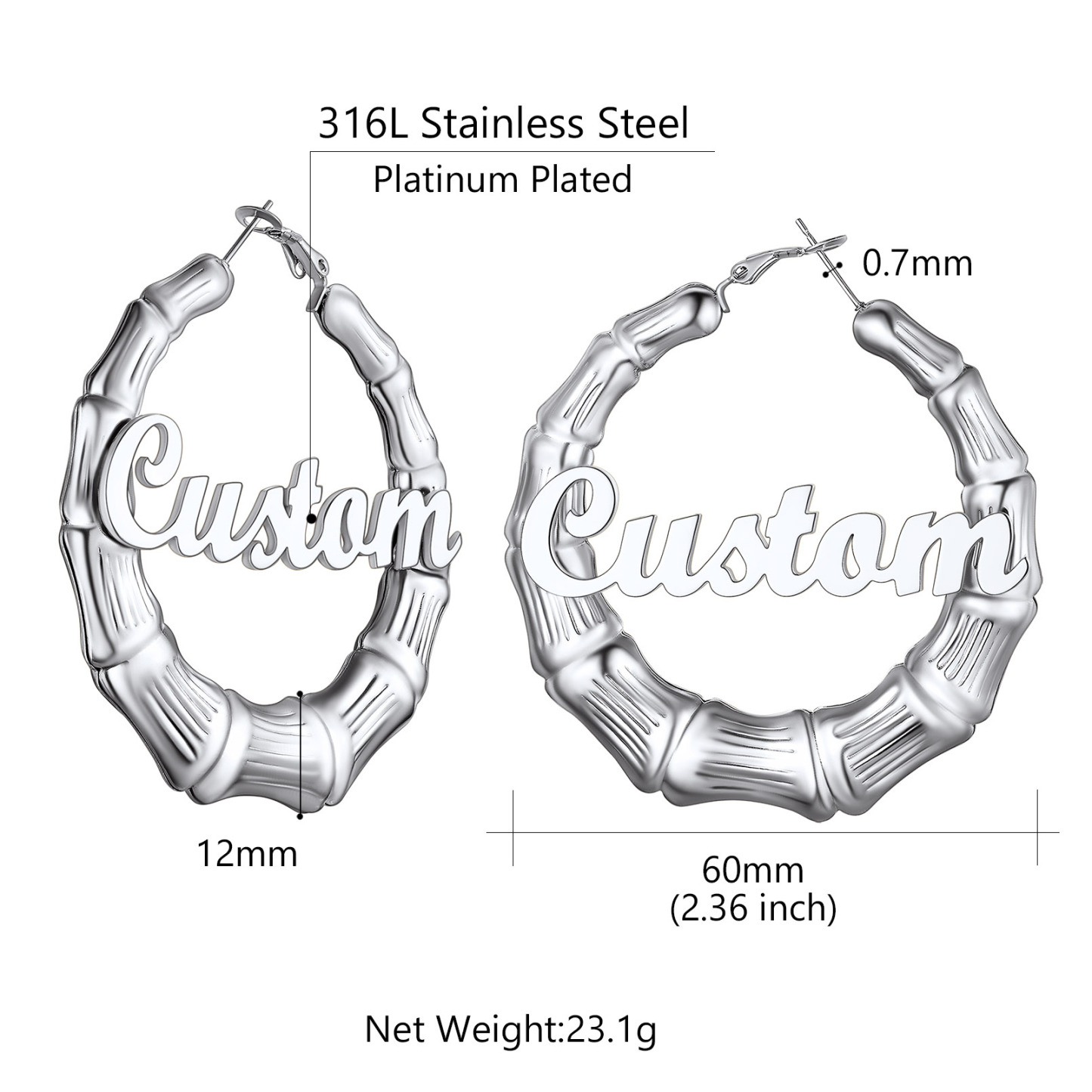 Créoles Bambou avec Nom Personnalisé