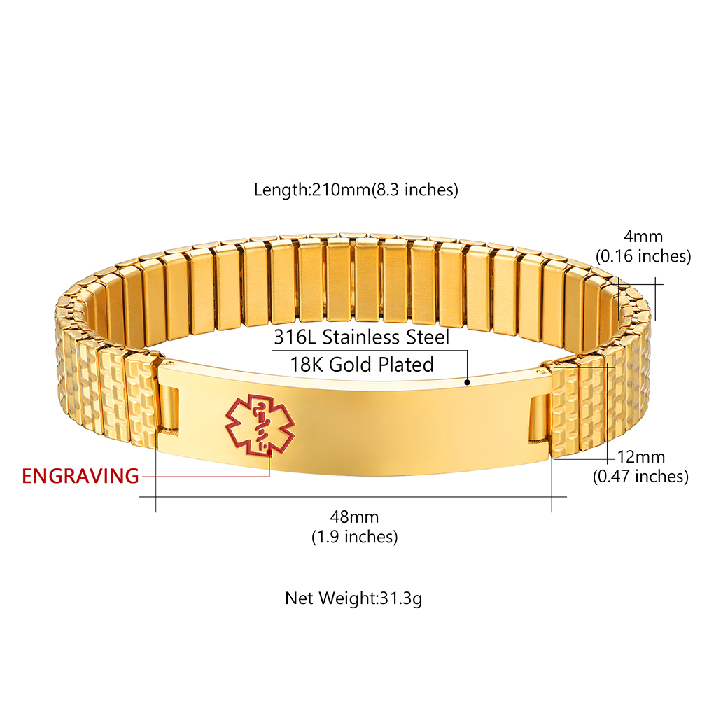 Bracelet Médical Personnalisé pour Conditions de Santé Taille