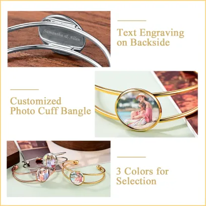 Bracelet manchette personnalisé avec photo et gravure pour femme Détail
