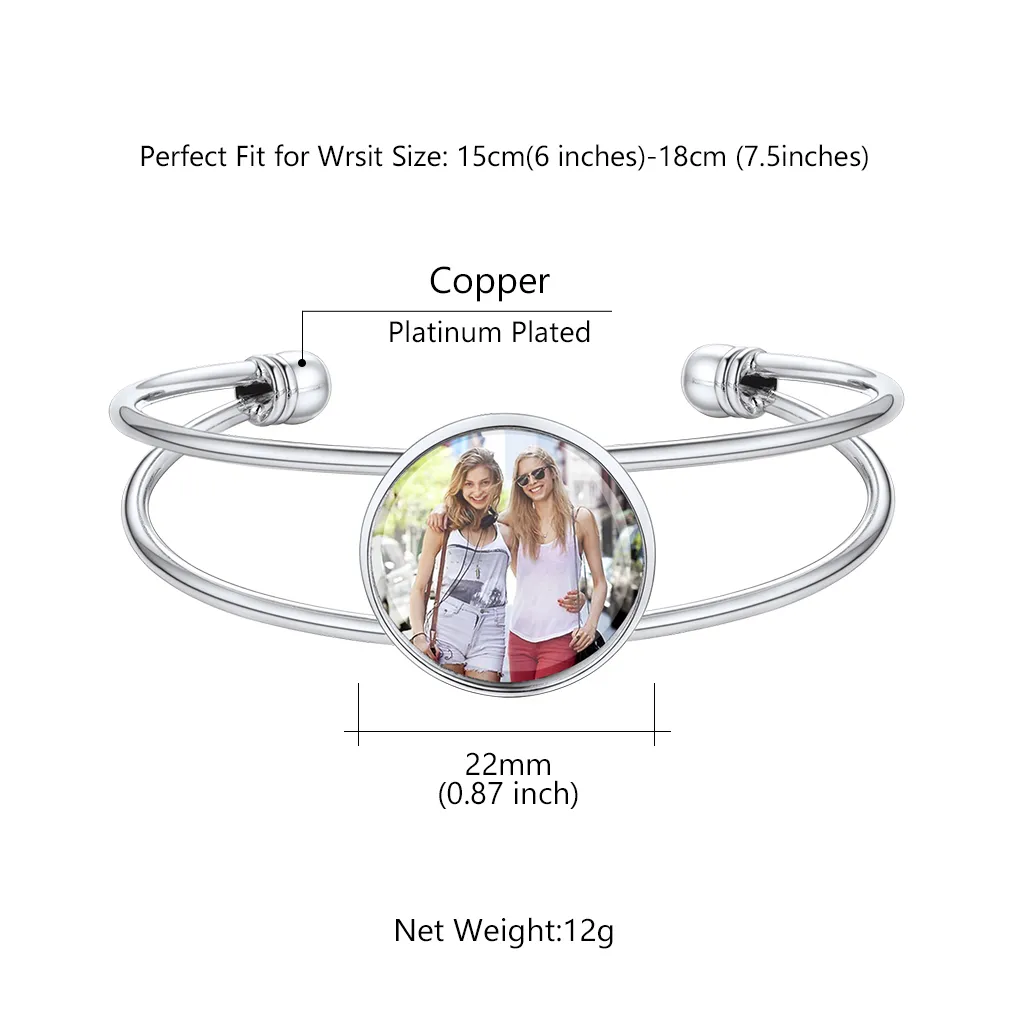 Bracelet manchette personnalisé avec photo et gravure pour femme Taille