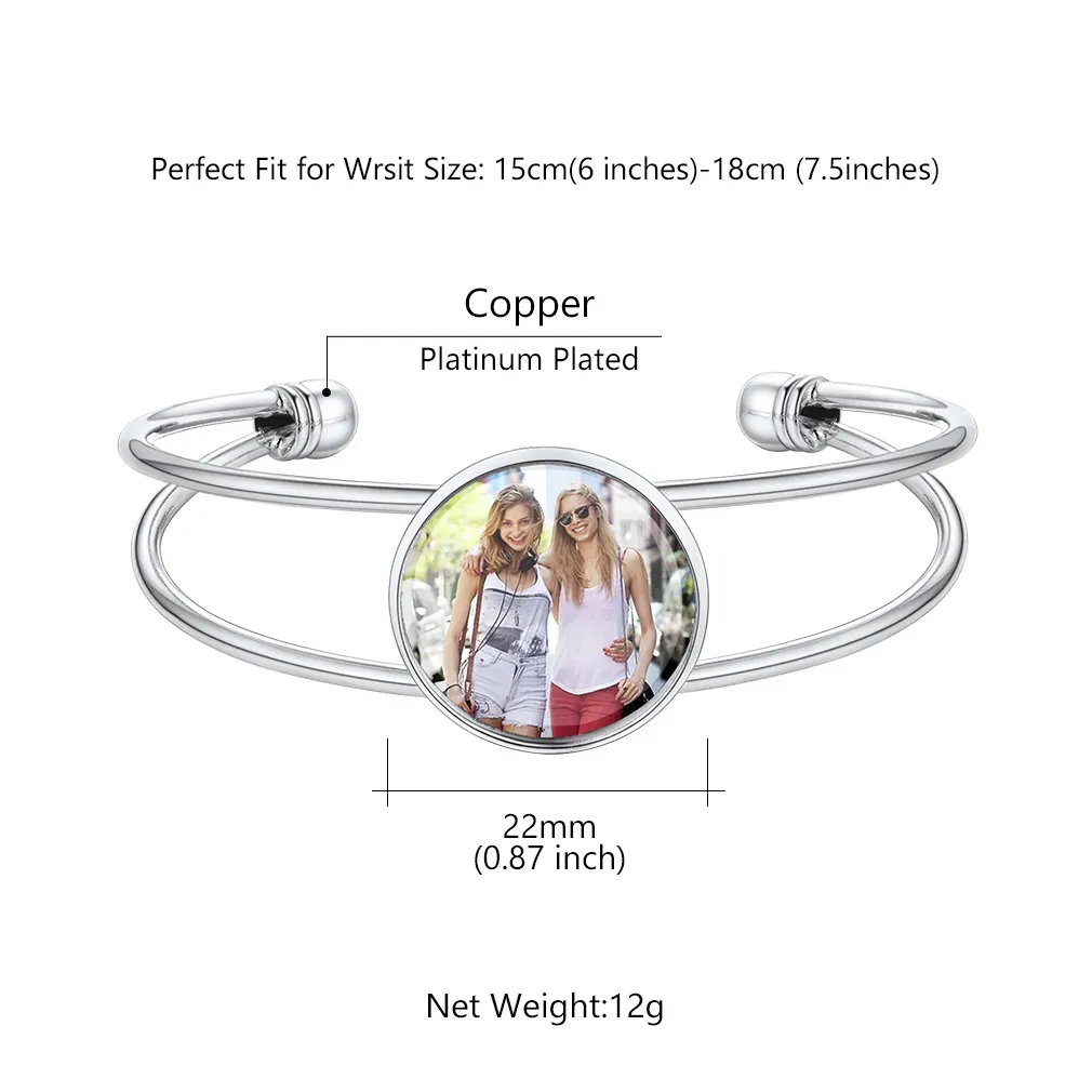 Bracelet manchette personnalisé avec photo et gravure pour femme Taille