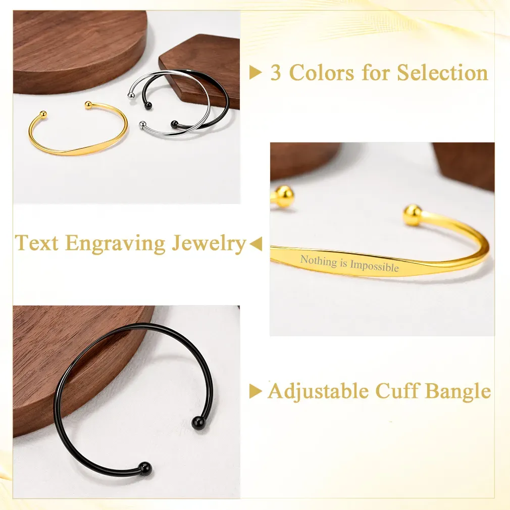 Bracelet Manchette Personnalisé Gravé avec Nom pour Femme Détail