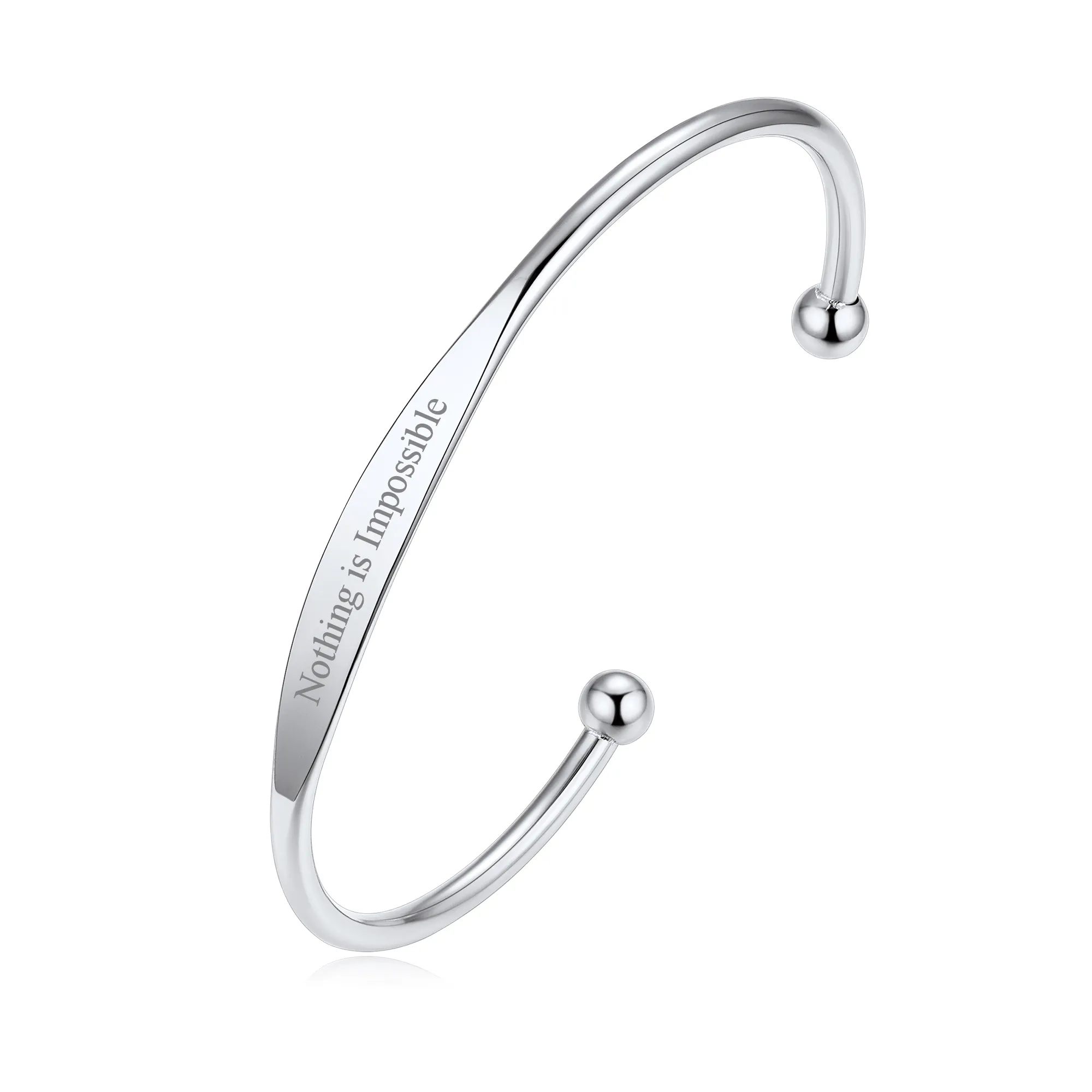 Bracelet Manchette Personnalisé Gravé avec Nom pour Femme Argenté