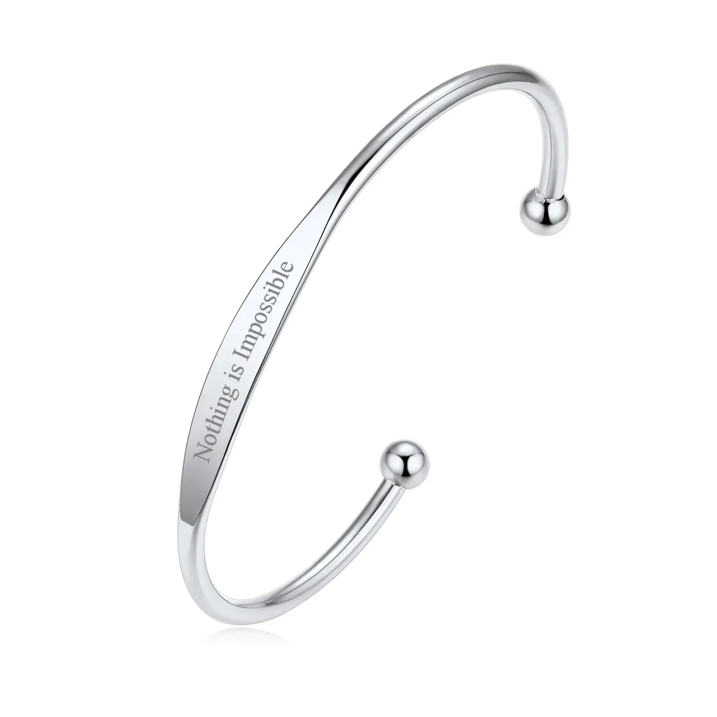 Bracelet Manchette Personnalisé Gravé avec Nom pour Femme Argenté