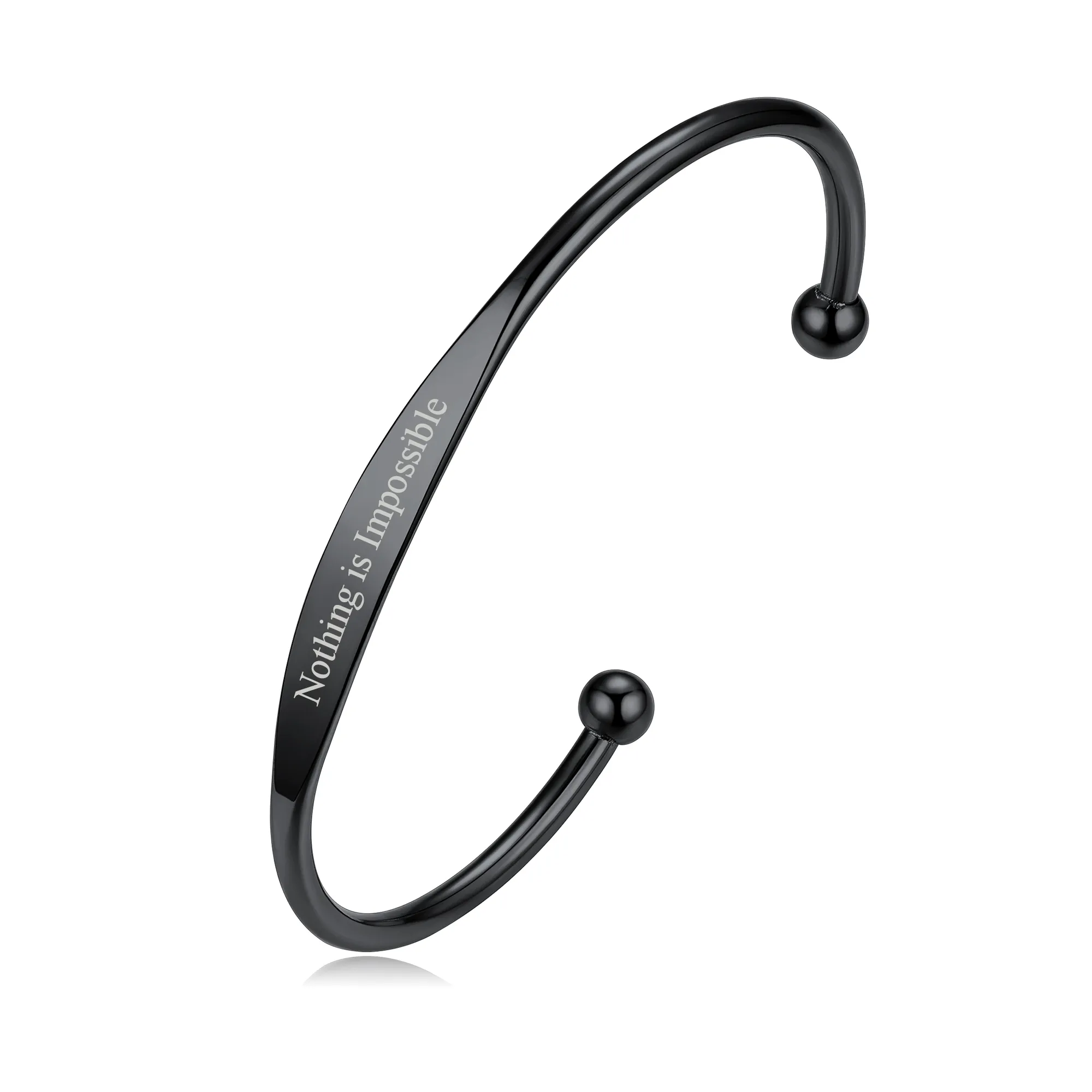Bracelet Manchette Personnalisé Gravé avec Nom pour Femme Noir