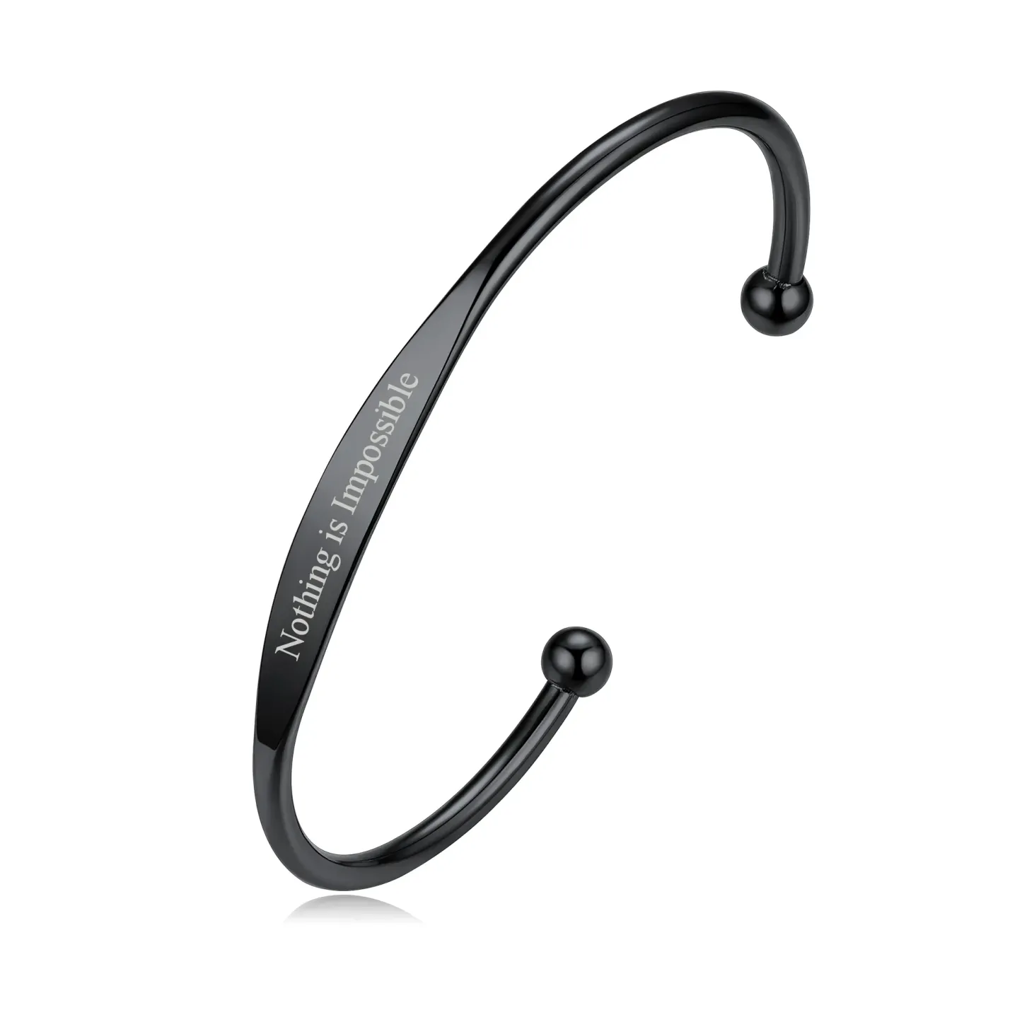 Bracelet Manchette Personnalisé Gravé avec Nom pour Femme Noir