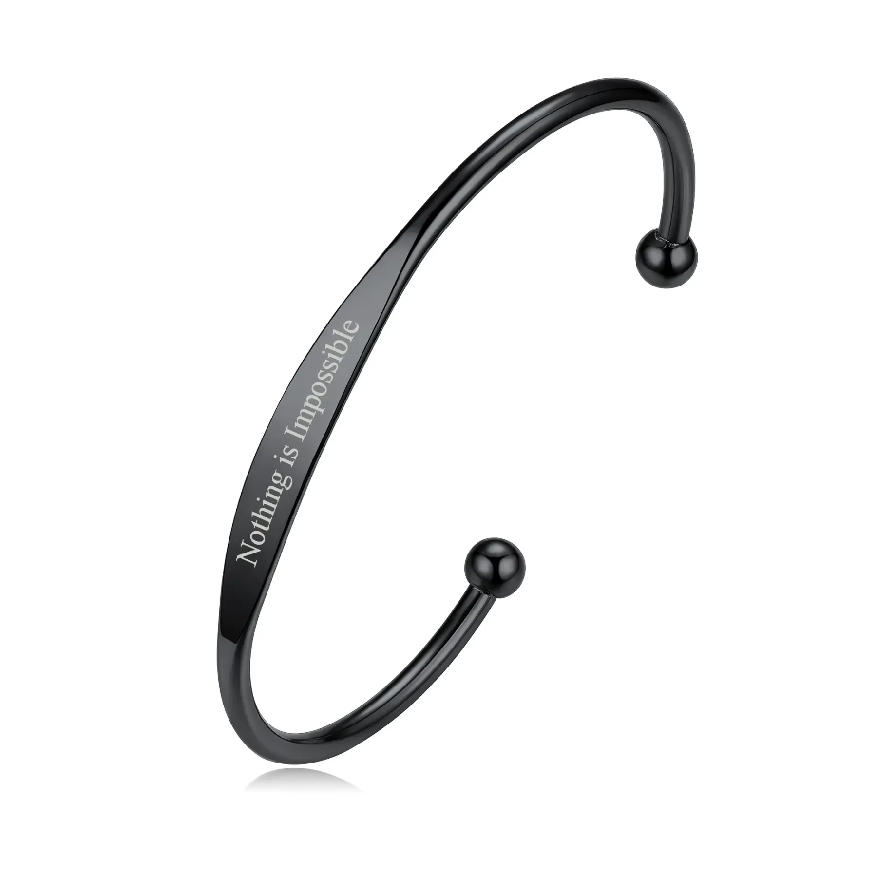 Bracelet Manchette Personnalisé Gravé avec Nom pour Femme Noir