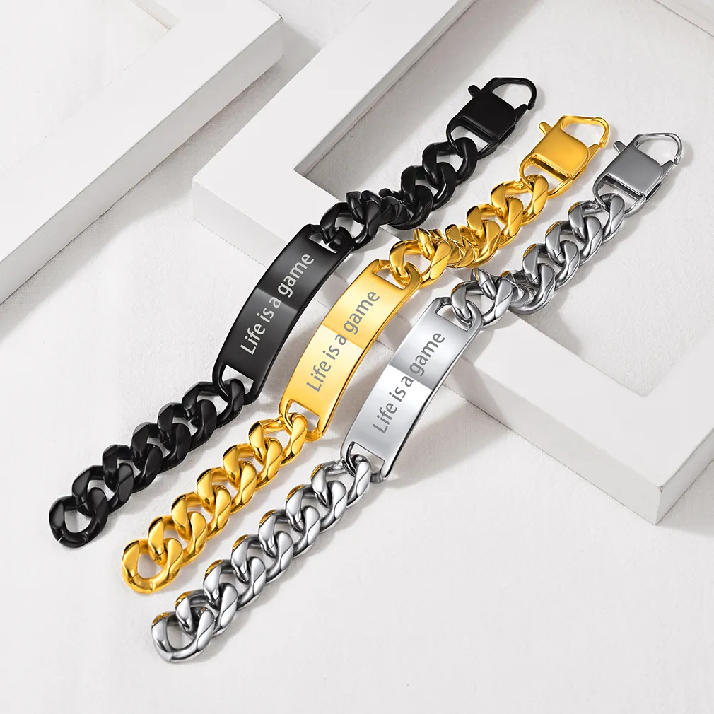 Bracelet Cuban Personnalisé avec Barre Gravée Collection