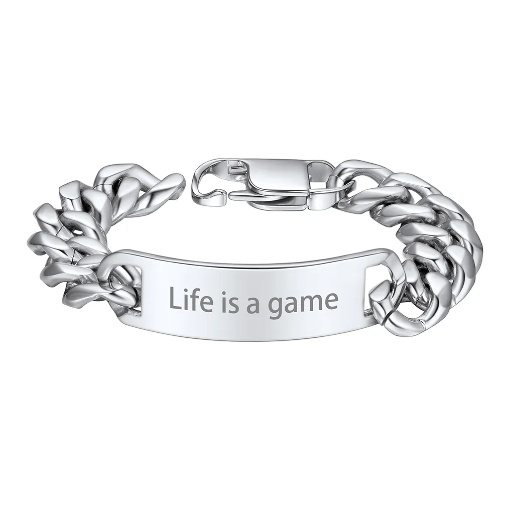 Bracelet Cuban Personnalisé avec Barre Gravée Argenté