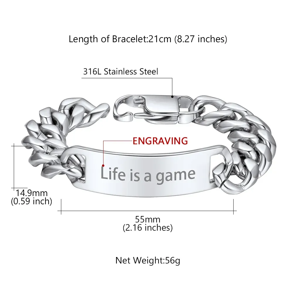 Bracelet Cuban Personnalisé avec Barre Gravée Taille